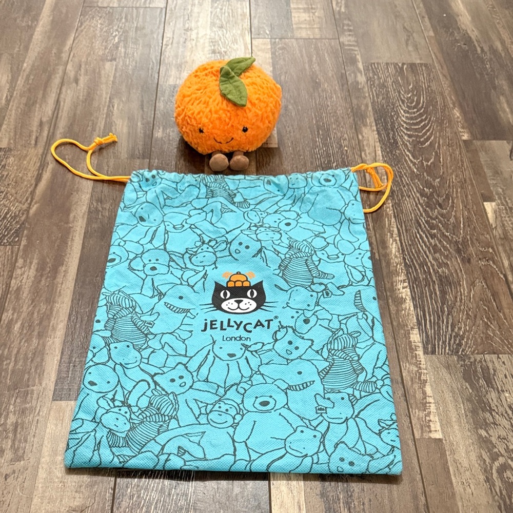 Jellycat Blue Drawstring Bag with Orange Details - Picture 3 of 3